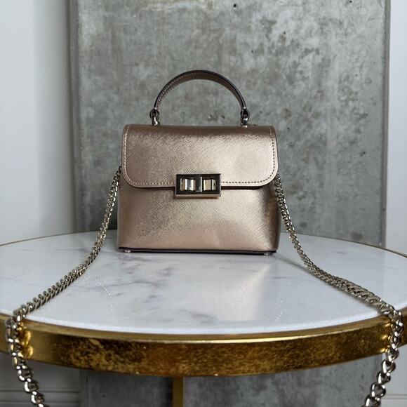 Kate Spade Rose Gold Top Handle Mini Satchel in Metallic Saffia Glittering - Picture 3 of 14